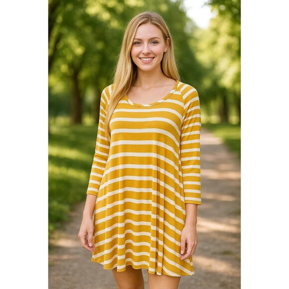Matelda Jane Dresses & Skirts - Matelda Jane Tunic Tee Dress size Large, mustard yellow striped Women's